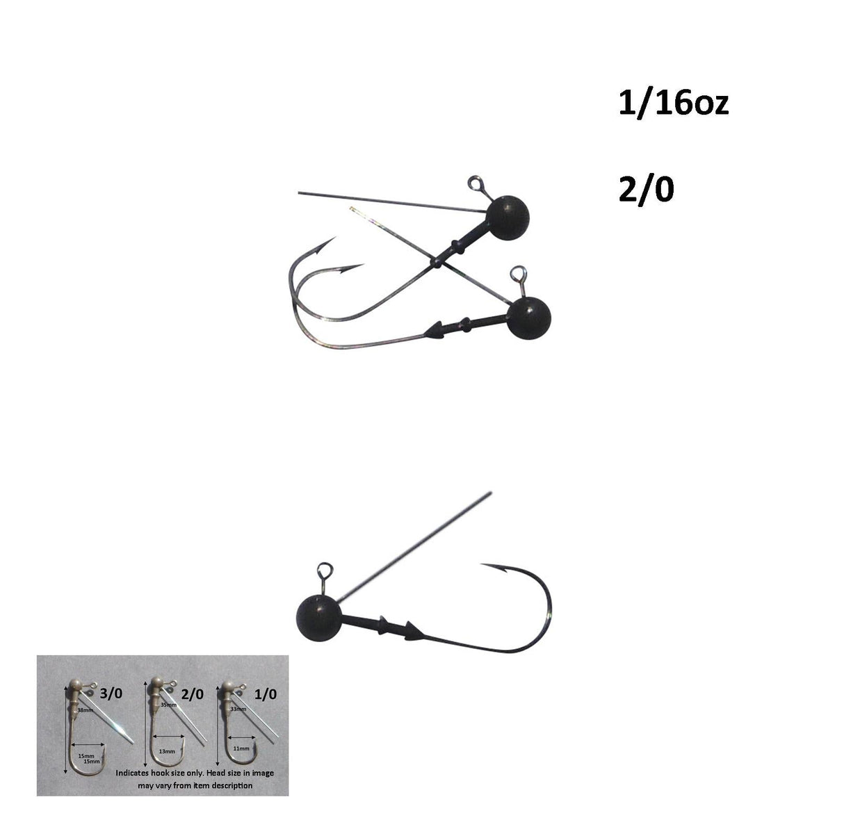 Vike 1/16 oz Weedless Round  Jig Head with a Size 2/0 Hook Tungsten, 4 pack