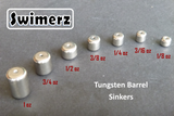 Swimerz 3/4oz Tungsten Barrel Sinker, Qty 2 per Pack. - Front View