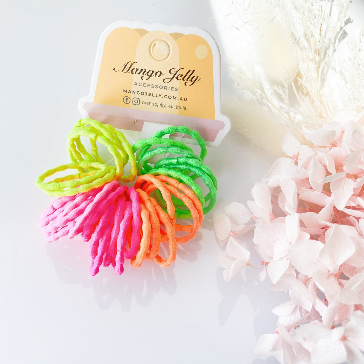 MANGO JELLY Neon Silky Hair Ties for Kids (3cm) - Pack of Six