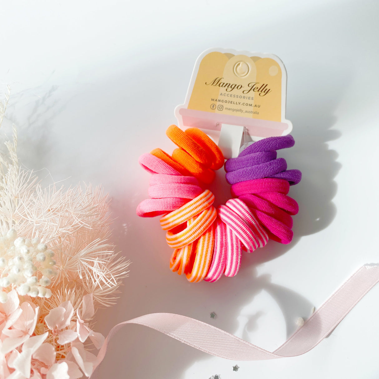 Assorted Color Mango Jelly Candy Hair Ties - 24-Pack, Metal-Free, 3cm