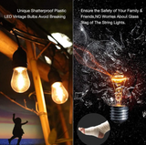 15m Solar Power Outdoor String Lights - 48 Ft Hanging Edison Bulbs Create Bistro Ambience in Your Yard - Commercial Grade - Top-Down View