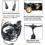 15m Solar Power Outdoor String Lights - 48 Ft Hanging Edison Bulbs Create Bistro Ambience in Your Yard - Commercial Grade - Rear View