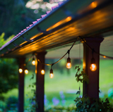 15m Solar Power Outdoor String Lights - 48 Ft Hanging Edison Bulbs Create Bistro Ambience in Your Yard - Commercial Grade - Close-Up Angle
