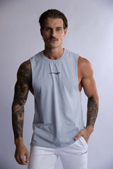 HARD HITTERS MEN'S CREW COTTON TANK STEEL BLUE SMALL - Front View