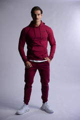 HARD HITTERS SLIM FIT TERRY JOGGERS BURGUNDY LARGE - Front View