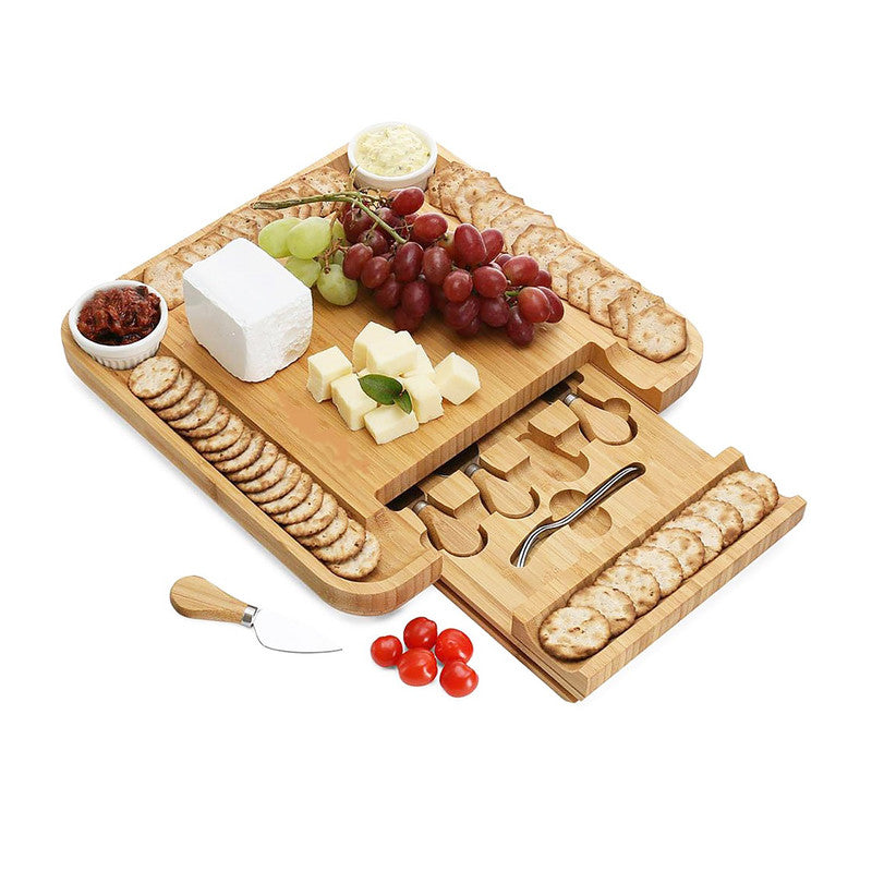 Elegant 9-Piece Bamboo Cheese and Charcuterie Set with Hidden Drawer and Free Shipping