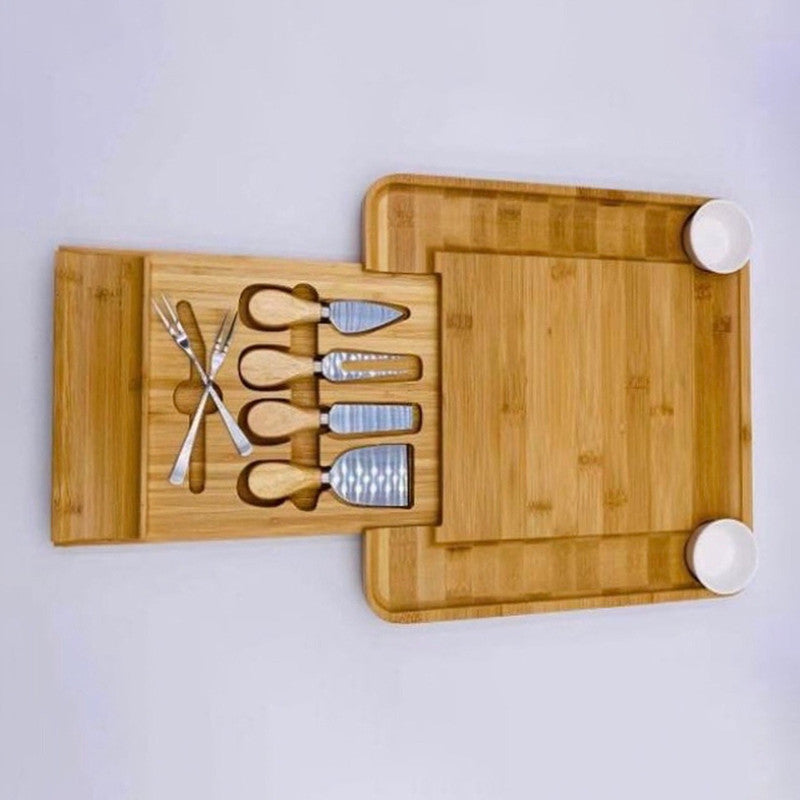Elegant 9-Piece Bamboo Cheese and Charcuterie Set with Hidden Drawer and Free Shipping