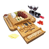 Elegant 9-Piece Bamboo Cheese and Charcuterie Set with Hidden Drawer and Free Shipping - Side View