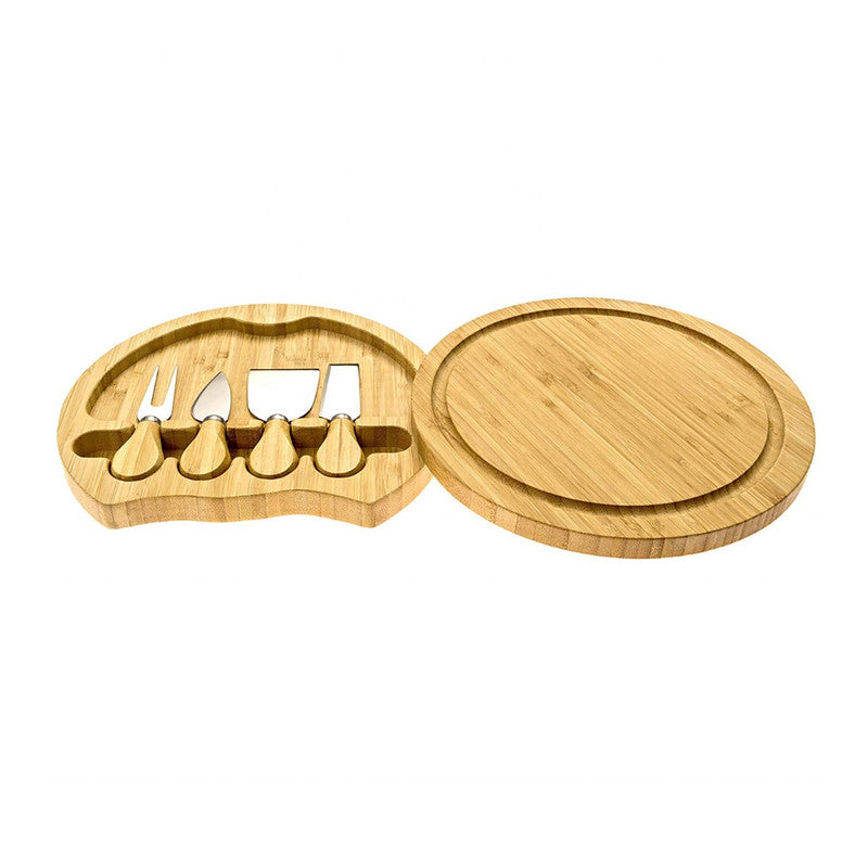 Minnie 5-Piece Round Bamboo Charcuterie Board Set with Hidden Knife Storage - 22cm Free Shipping