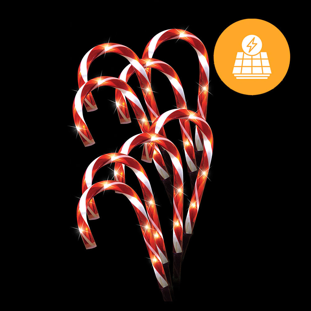 Festive Solar-Powered Candy Cane Pathway Lights - 8-Piece Set, 32cm Height