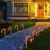 Festive Solar-Powered Candy Cane Pathway Lights - 8-Piece Set, 32cm Height - Front View