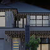 960 LED Snowing Icicle Lights - Four Stunning Color Variations Including Warm White - Low Angle
