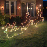 Enchanting Twinkle LED Reindeer Sleigh Ropelight Holiday Lights - Front View