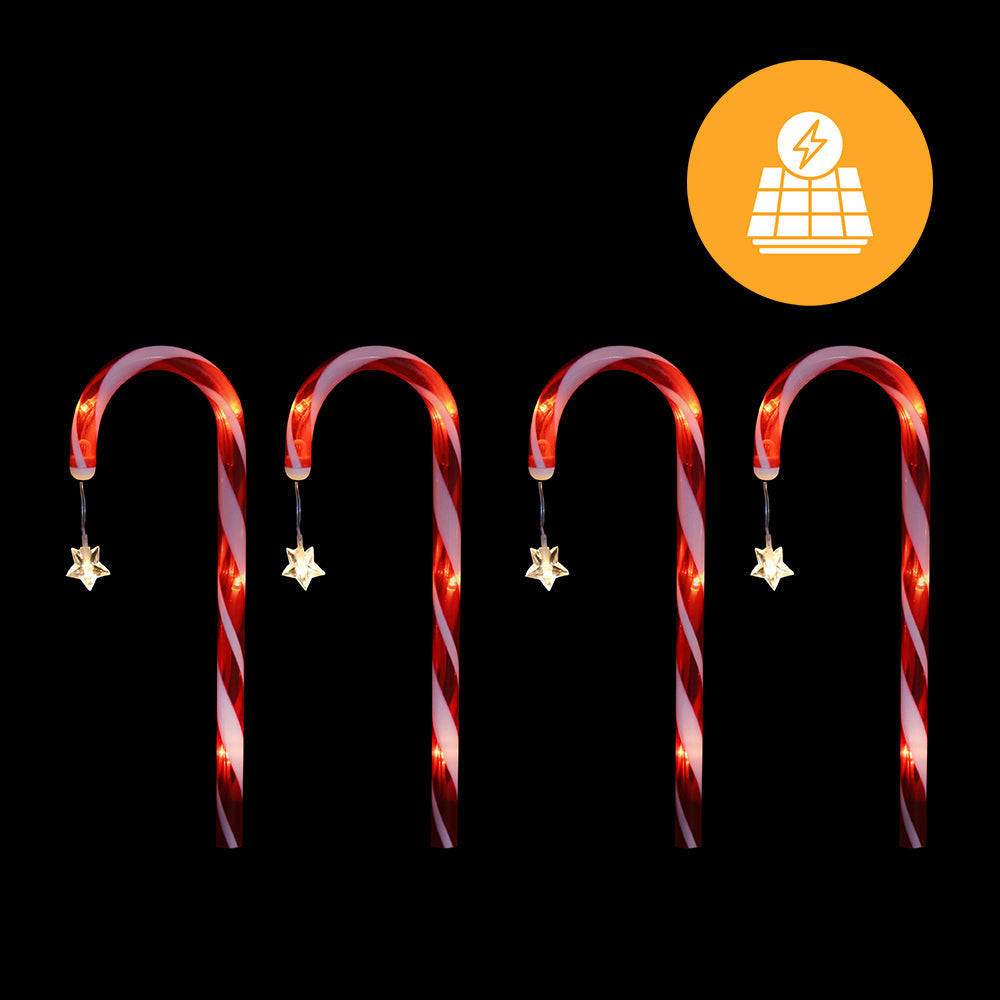 Festive Solar-Powered Candy Cane Light Set with Star Details - 4 Decorative Outdoor Accents