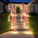 Festive Solar-Powered Candy Cane Light Set with Star Details - 4 Decorative Outdoor Accents - Front View