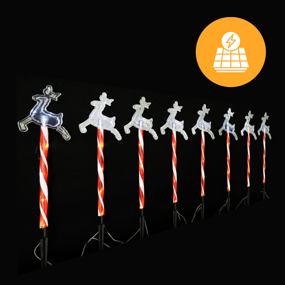 Solar-Powered Christmas Reindeer Path Lights - 8 Pack with 40 Cool White LEDs