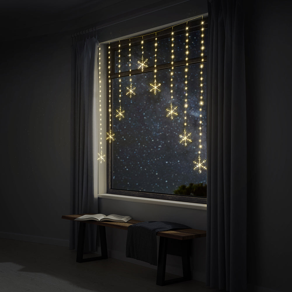 Cool White LED Snowflake Fairy Curtain Lights for Elegant Holiday Decor