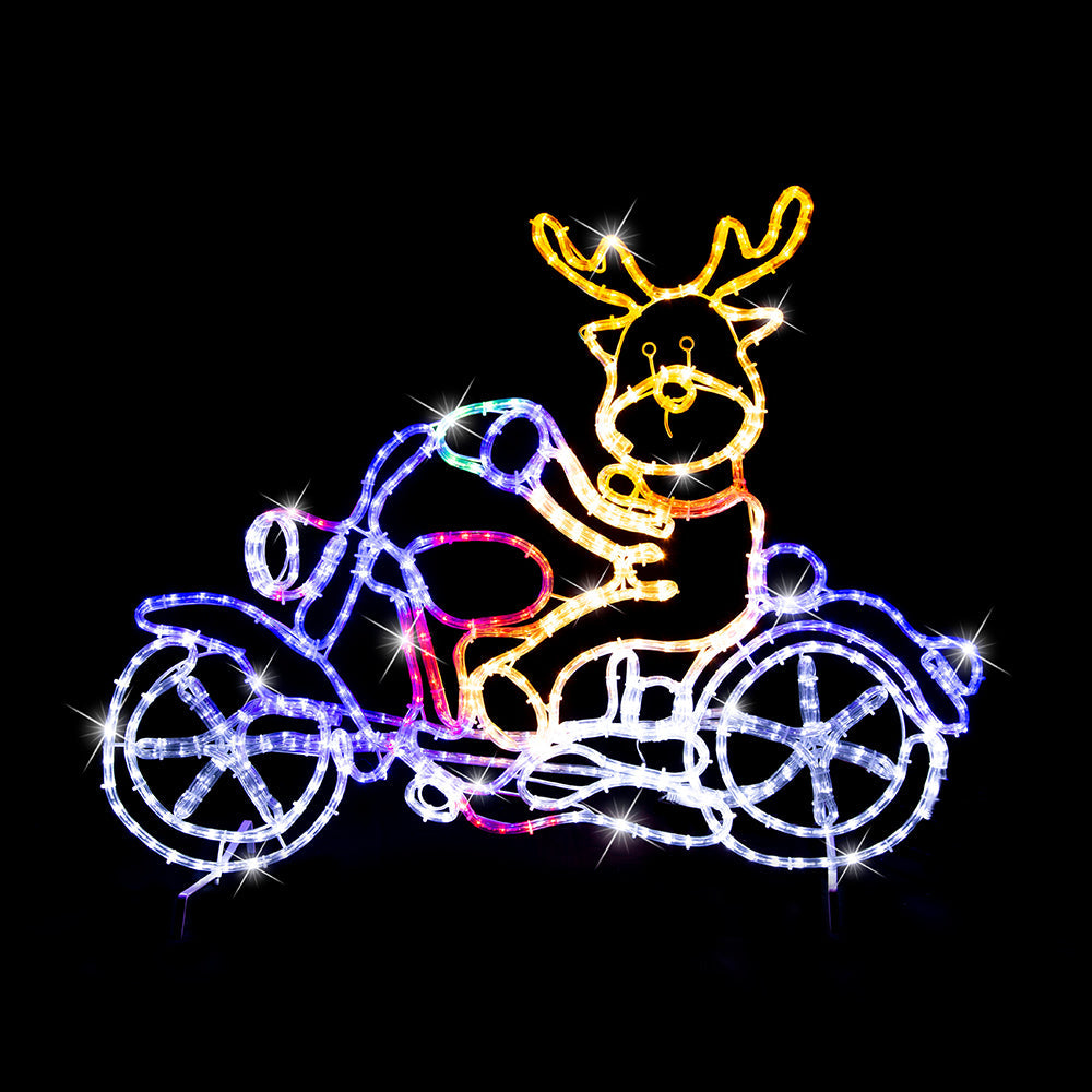 Whimsical LED Ropelight Reindeer Riding a Motorcycle Holiday Décor
