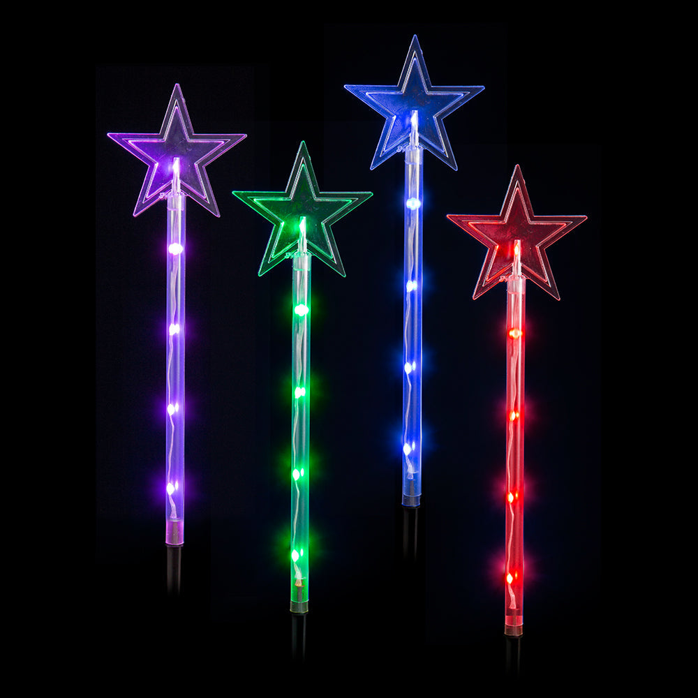 Colorful Remote-Control LED Star Pathway Lights - Set of 4