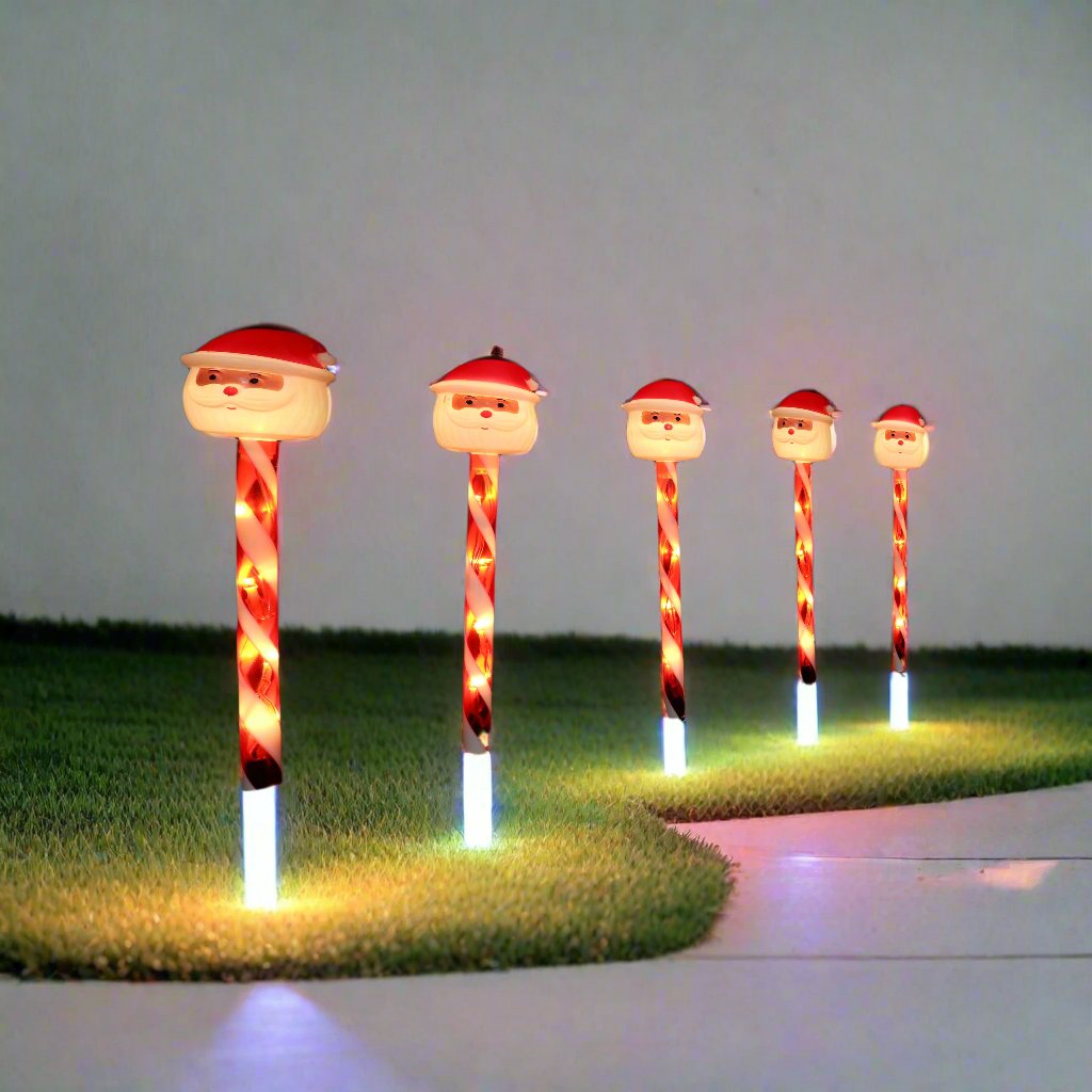 LED Candy Path Lights Set of 5 - Snowflake & Santa Outdoor Decor