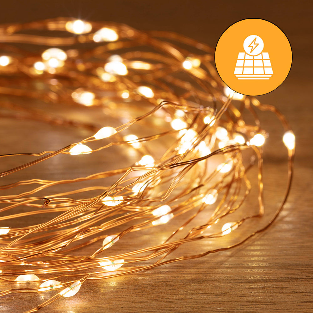 200 LED Solar & USB Powered Fairy Lights - 19.9m Length, Choose from Warm White, Cool White, or Multicolor