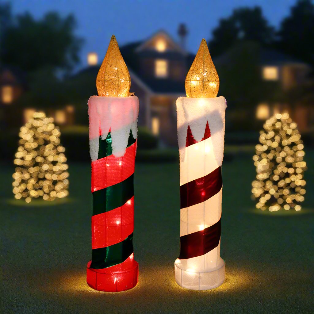 Glowing Twinkle Tinsel Candle - 77cm Holiday Decor in Red & Green or Red & White