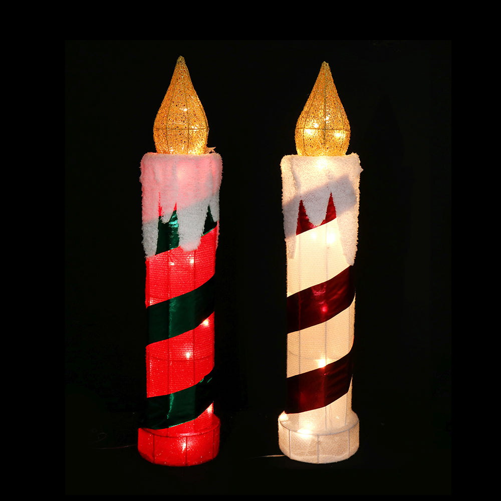 Glowing Twinkle Tinsel Candle - 77cm Holiday Decor in Red & Green or Red & White