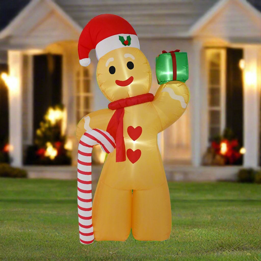Inflatable 2.4m Gingerbread Man with Candy Cane – Holiday Decor Delight