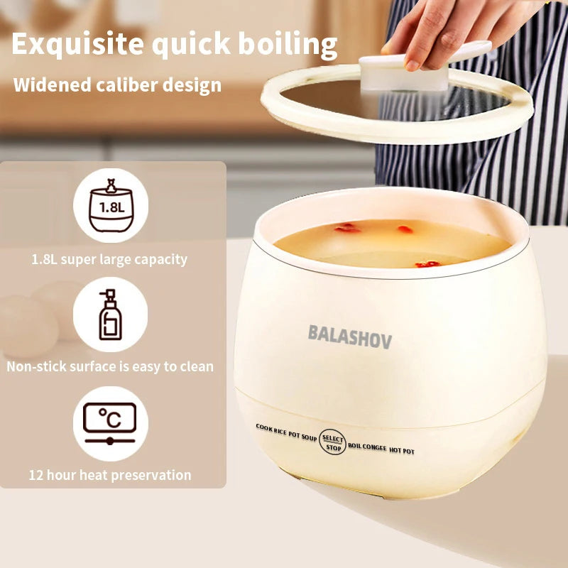 Compact 1.8L Multi-Function Electric Rice Cooker for Small Spaces