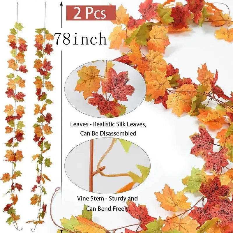 Vibrant 2M Autumn Maple Leaf Decorative Garland
