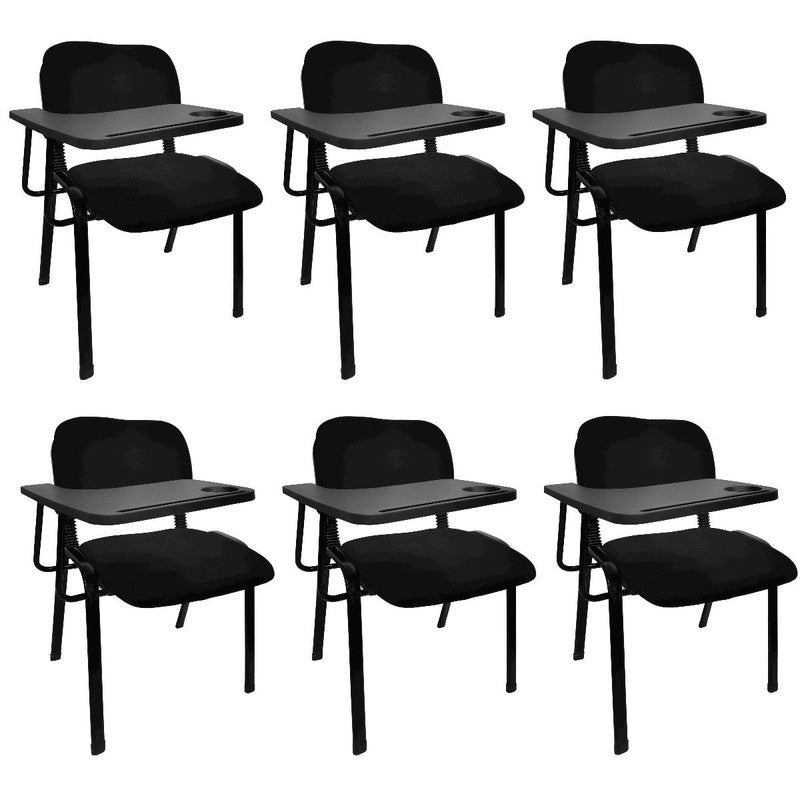 Set of 6 NNECN Black Lecture Chairs with Removable Writing Tablet for Classroom and Conference Use