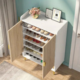Contemporary 7-Tier Wooden Shoe Cabinet with Gold Accents and Adjustable Shelves - Top-Down View