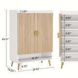 Contemporary 7-Tier Wooden Shoe Cabinet with Gold Accents and Adjustable Shelves - 45-Degree Angle