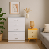 NNECN 5 Layer White Drawer Chest Storage with Bedside Table - Top-Down View