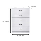 NNECN 5 Layer White Drawer Chest Storage with Bedside Table - Close-Up Angle