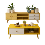 NNECN Modern Living Room TV Stand Table Set - Rear View