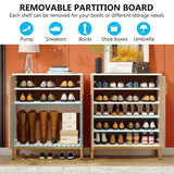 Contemporary 5-Tier Shoe Storage Cabinet with Geometric Doors in White/Natural Finish - Side View