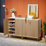 Contemporary 5-Tier Shoe Storage Cabinet with Geometric Doors in White/Natural Finish - Low Angle