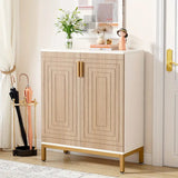 Contemporary 5-Tier Shoe Storage Cabinet with Geometric Doors in White/Natural Finish - Extra Image