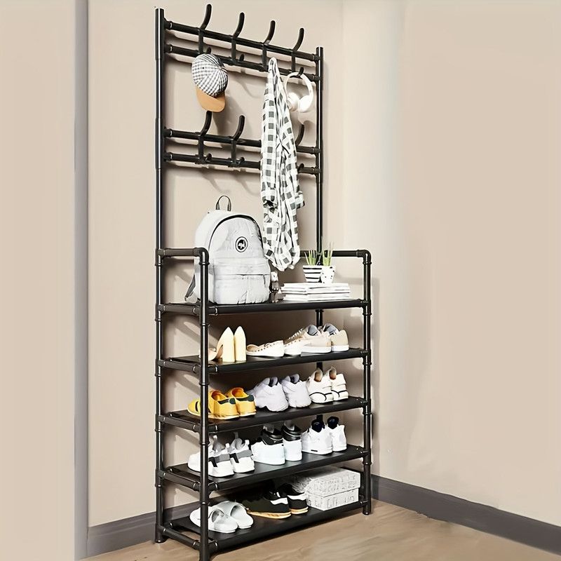 Stainless Steel Coat & Shoe Rack (8-Hook 5-Tier)