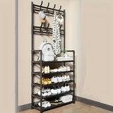 Stainless Steel Coat & Shoe Rack (8-Hook 5-Tier) - Front View