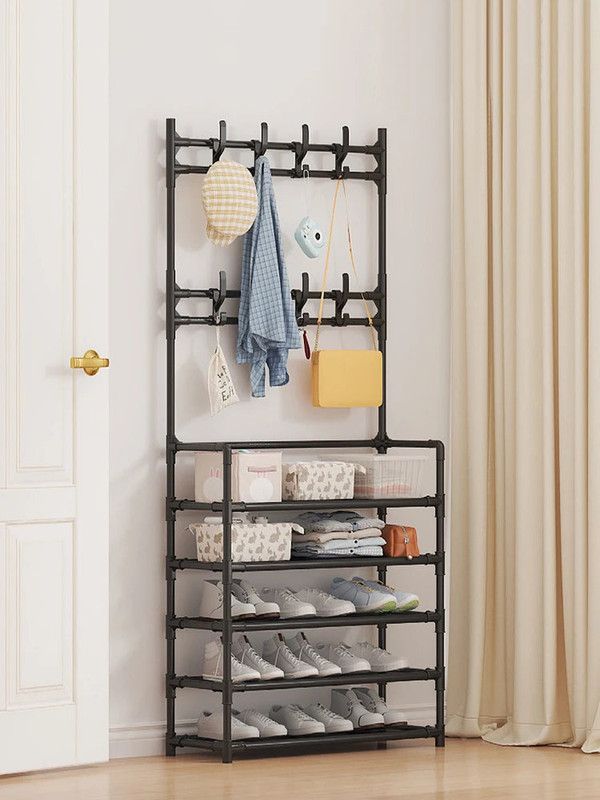 Stainless Steel Coat & Shoe Rack (8-Hook 5-Tier)