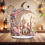 2D Ramadan Crescent Moon & Mosque Acrylic Decor - Front View