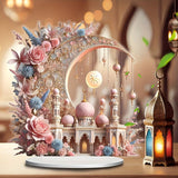 2D Ramadan Crescent Moon & Mosque Acrylic Decor - 45-Degree Angle