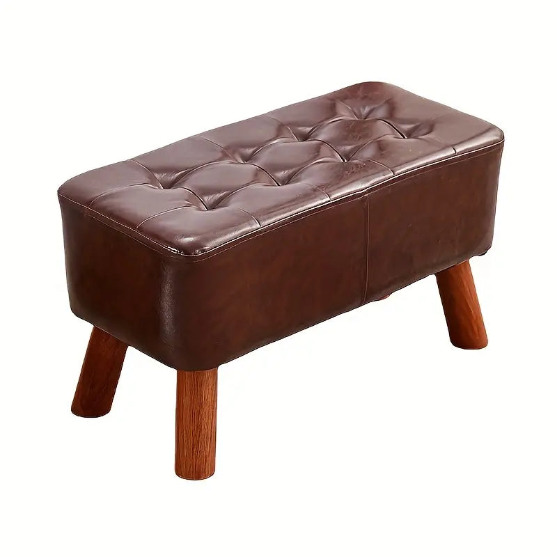 Classic Faux Leather and Hardwood Shoe Storage Bench
