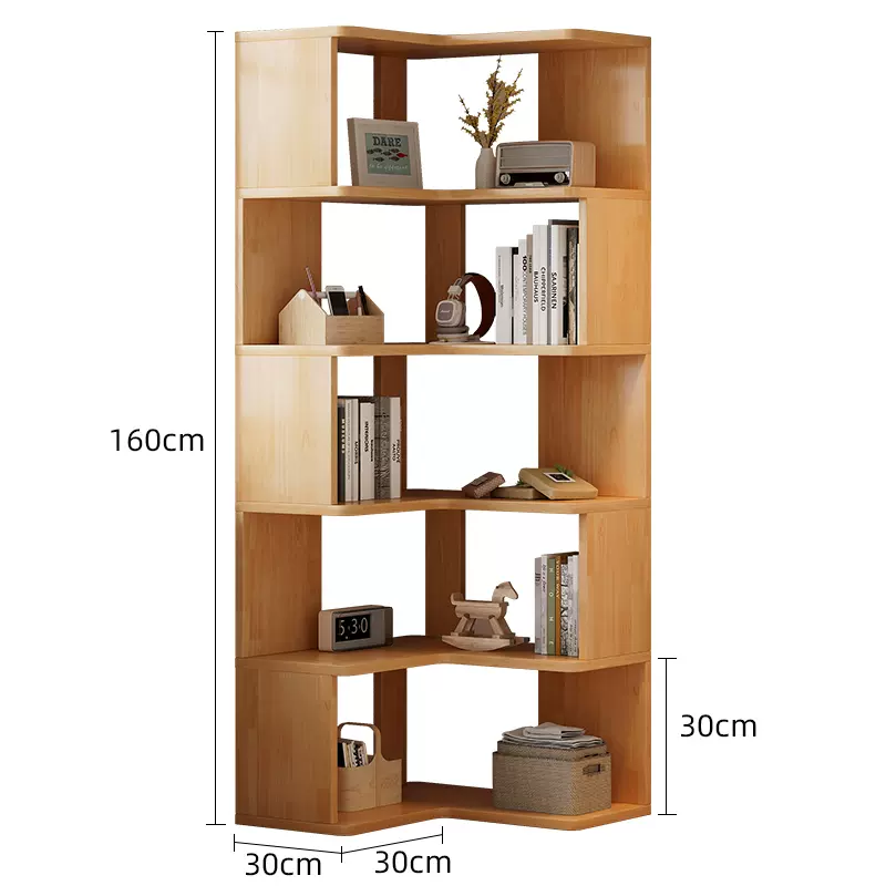 Contemporary Walnut Wood 5-Tier Corner Bookshelf