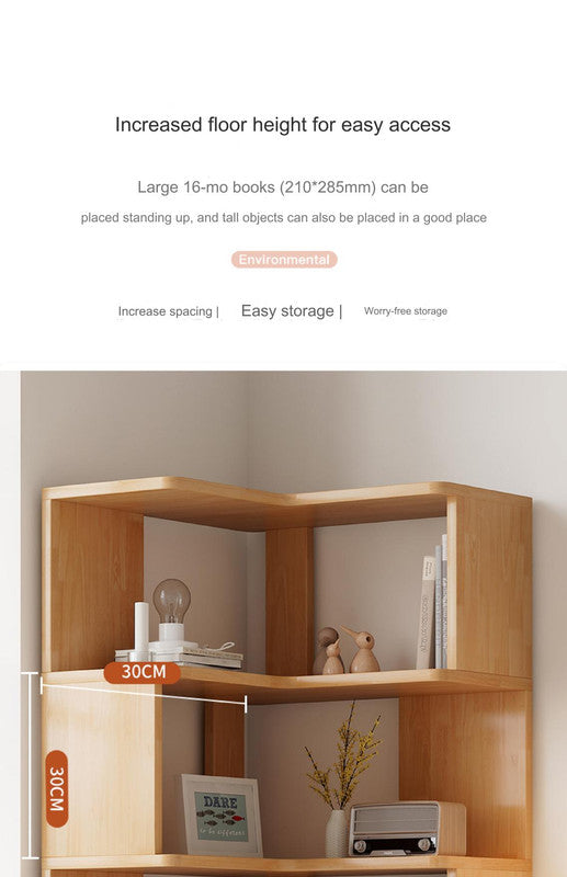 Contemporary Walnut Wood 5-Tier Corner Bookshelf