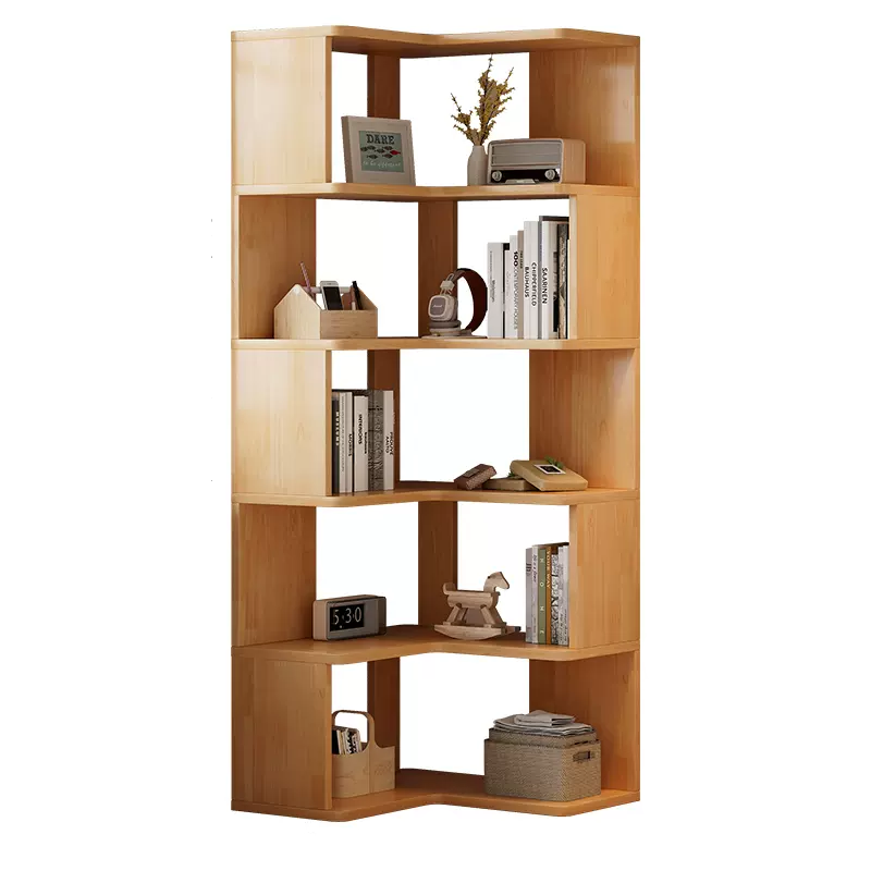 Contemporary Walnut Wood 5-Tier Corner Bookshelf