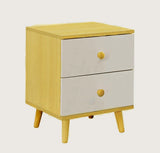NNECN Wooden Bedside Cabinet with Two Drawers and Sturdy Legs - Front View