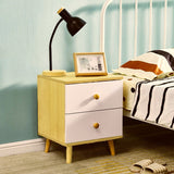 NNECN Wooden Bedside Cabinet with Two Drawers and Sturdy Legs - Side View